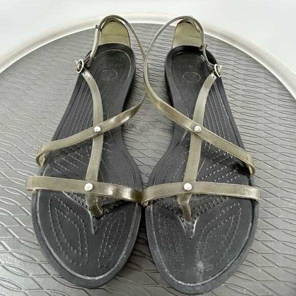 Crocs Isabella Gladiator Jelly Strappy Sandals Studded Brown/Black Sz Womens 10 - Picture 2 of 8